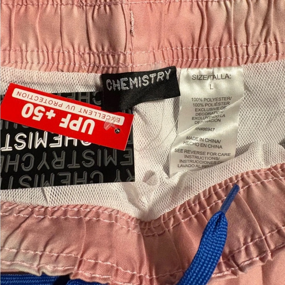 Chemistry Swim Shorts Pink Blue Tie Dye Skeleton Surfer Board UPF 50 - Picture 3 of 3